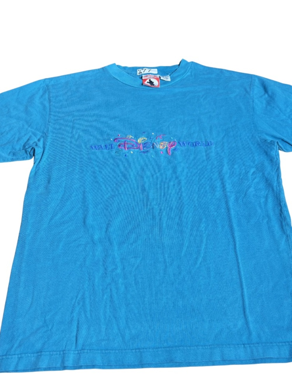 Vintage Walt Disney World Embroidered Mickey Mouse T-Shirt Blue USA Made L